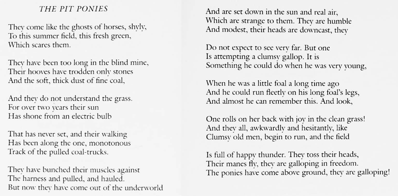 facsimile of the poem ‘The Pit Ponies’ by Leslie Norris